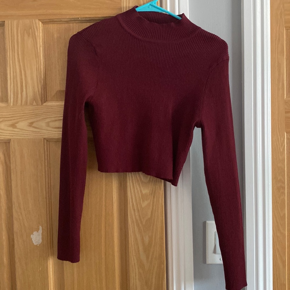 Maroon cropped turtle neck sweater